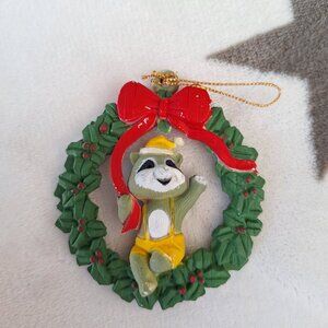 Raccoon in Wreath Vintage Christmas Ornament Unique Fun Holiday Decor 3 Inches